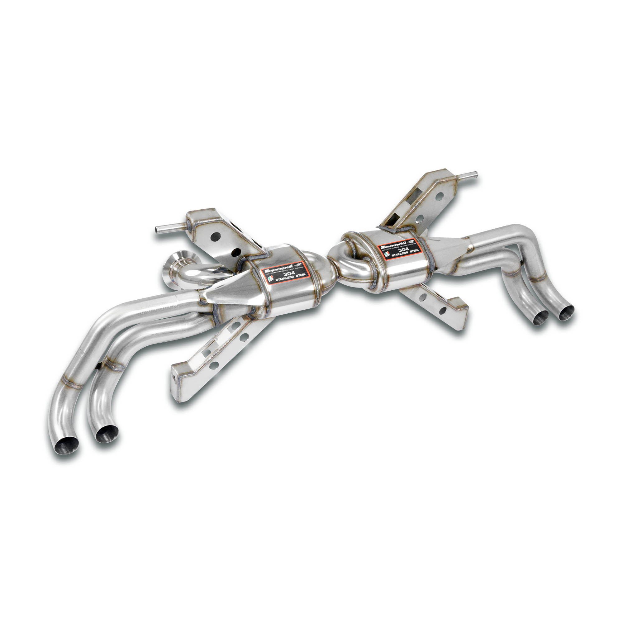 Posteriore "Racing" Destro - Sinistro 4 uscite<br>(Elimina catalizzatore di serie secondari - da montare con terminali di serie)<br><strong><span style="color:#ea0000;">-13,5 Kg</span></strong>