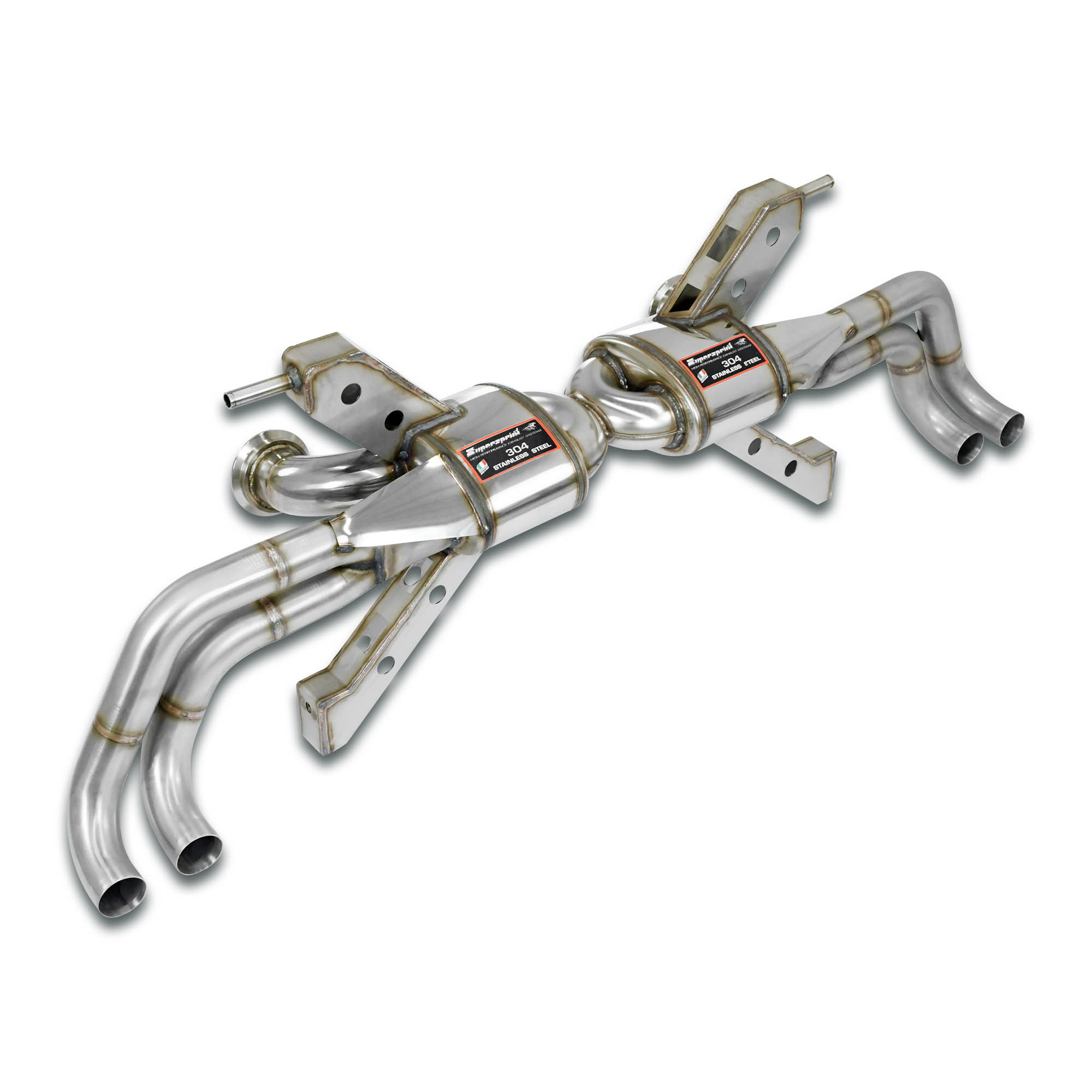 Posteriore "Racing" Destro - Sinistro 4 uscite<br>(Elimina catalizzatore di serie secondari - da montare con terminali di serie)<br><strong><span style="color:#ea0000;">-14,0 Kg</span></strong>