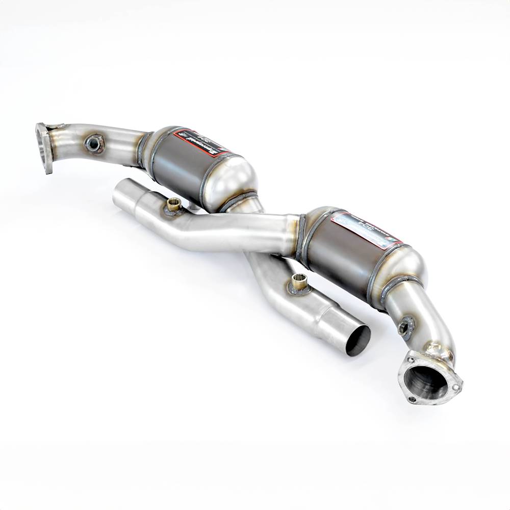 Scarico anteriore Destro + Sinistro con catalizzatore metallico 100CPSI<br>Compatibile con marmitte posteriori di serie