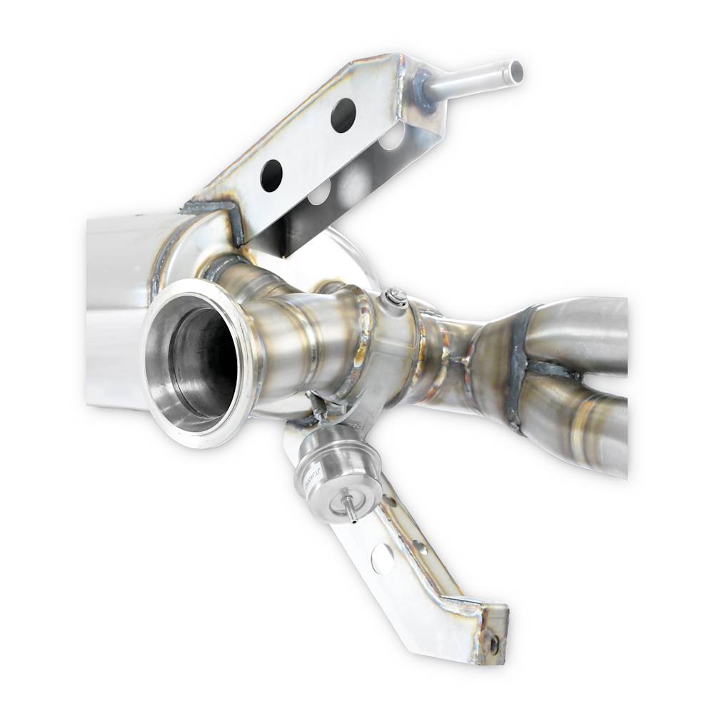 Posteriore con valvole Destro - Sinistro 4 uscite<br>(Elimina catalizzatore di serie secondari  - da montare con terminali di serie)<br><strong><span style="color:#ea0000;">-14,0 Kg</span></strong>