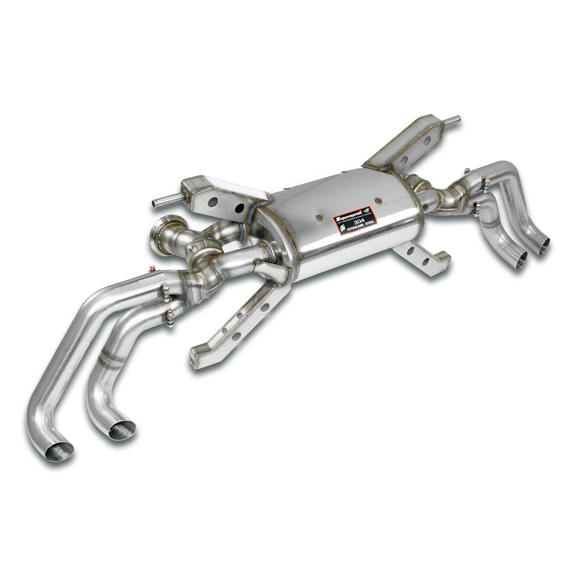 Posteriore con valvole Destro - Sinistro 4 uscite<br>(Elimina catalizzatori di serie principali - da montare con terminali di serie)<br><strong><span style="color:#ea0000;">-13,0 Kg</span></strong>