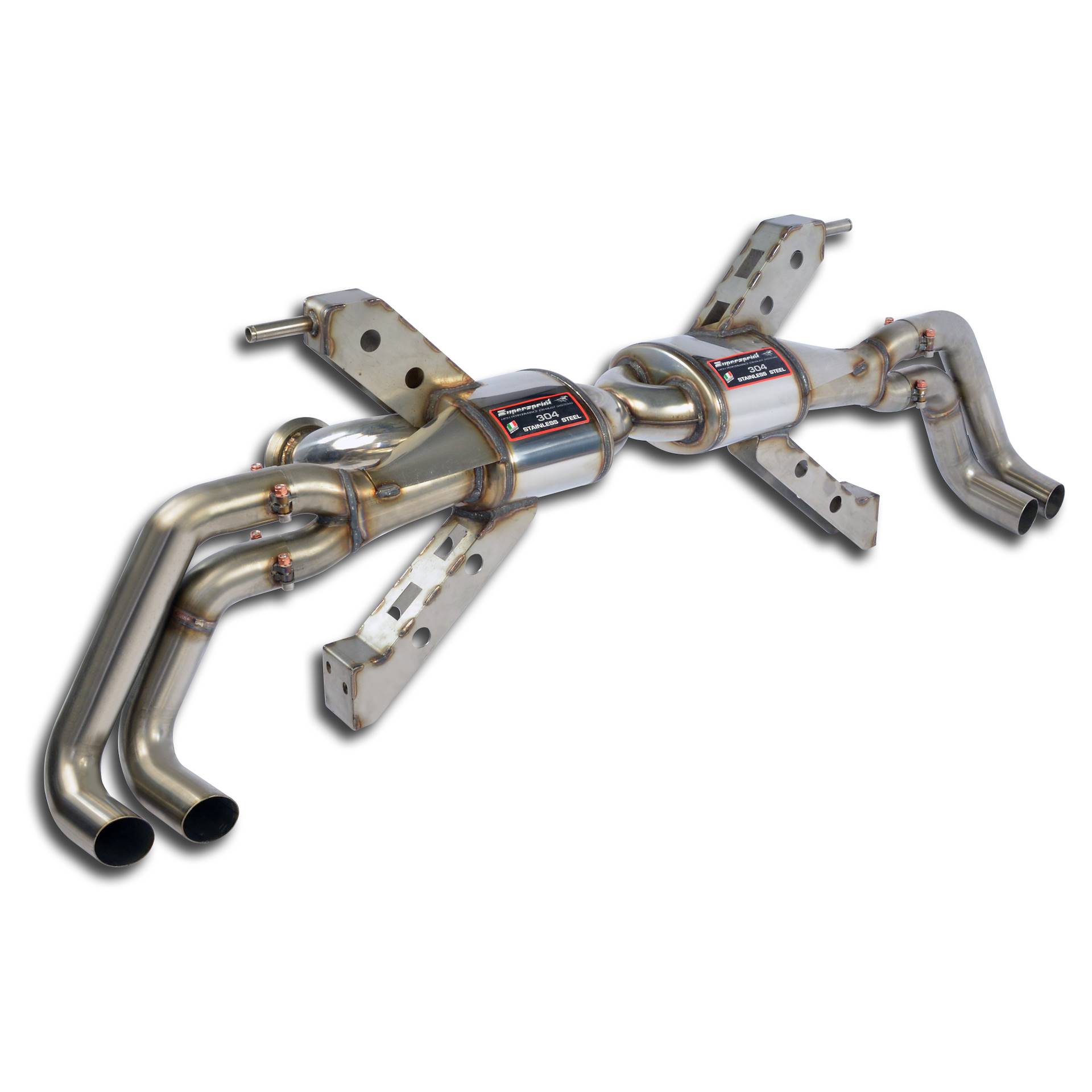 Posteriore "Racing" Destro - Sinistro 4 uscite<br>(Elimina catalizzatori di serie principali - da montare con terminali di serie)<br><strong><span style="color:#ea0000;">-18,0 Kg</span></strong>
