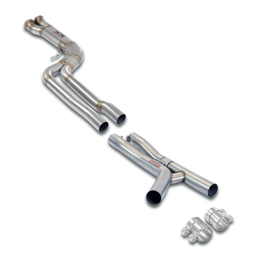 J-Pipe Race Package<br>Elimina catalizzatori secondari + silenziatore centrale<br>Per silenziatore posteriore di serie