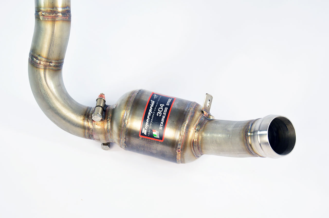 Downpipe Sinistro + catalizzatore metallico<br>Elimina catalizzatore primario + GPF (RHD - LHD)