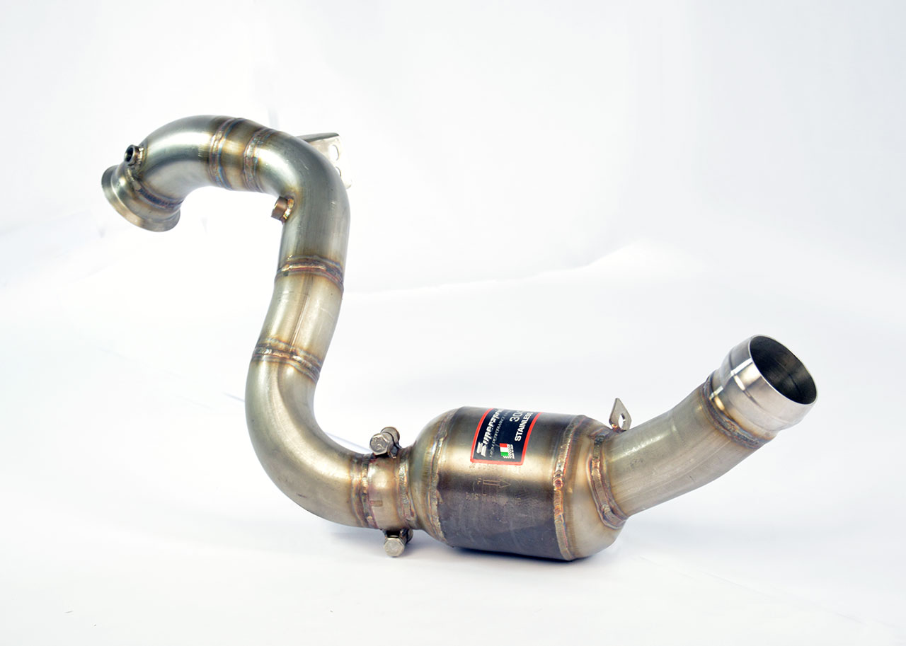 Downpipe Sinistro + catalizzatore metallico<br>Elimina catalizzatore primario + GPF (RHD - LHD)