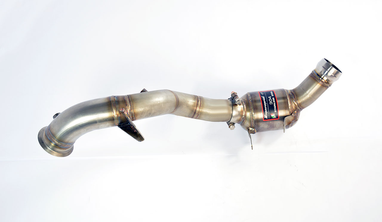 Downpipe Destro + catalizzatore metallico<br>Elimina catalizzatore primario + GPF (RHD - LHD)