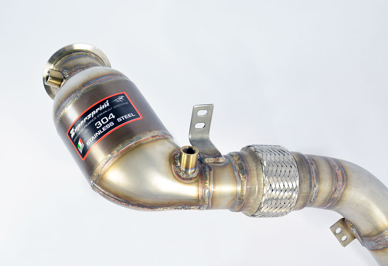Kit tubo turbina + Catalizzatore metallico destro<br>(Sostituzione catalizzatore primario e secondario)<br>Compatibile con catalizzatori terziari di serie